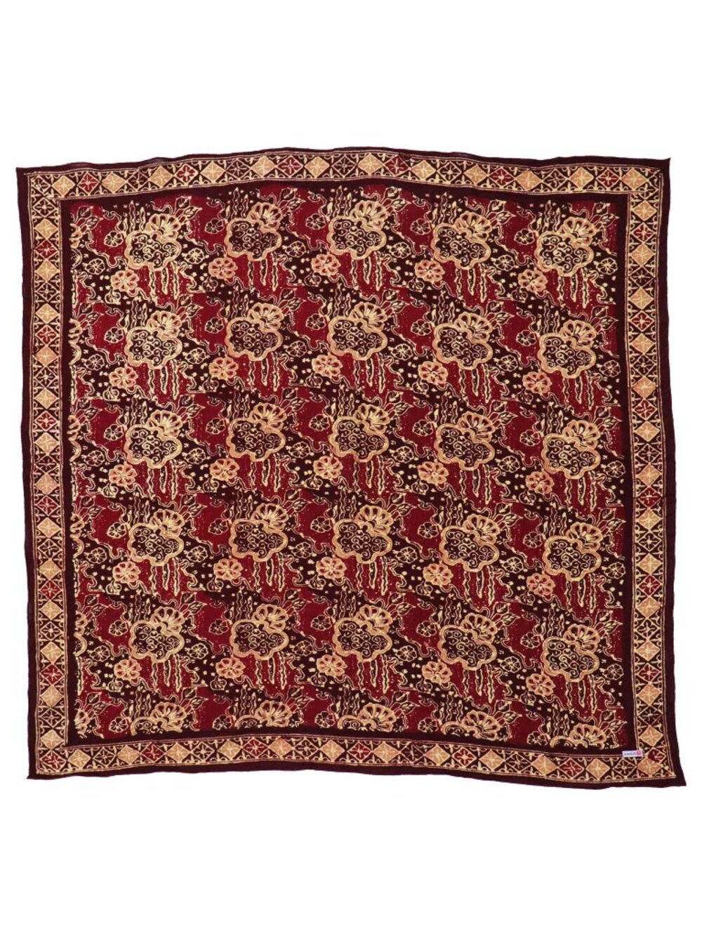 Large 39 inch Batik Bandana Sunlit Garden Red Burgundy Wild Rag